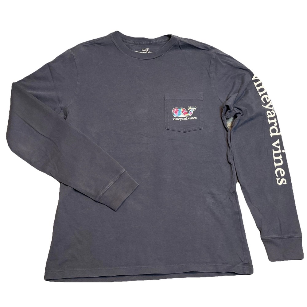 Vineyard Vines Shirt Mens XS Blue 100% Cotton Whale Logo Long Sleeve Crewneck